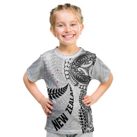 Aotearoa Volleyball Custom Kid T Shirt Silver Ferns and Maori Tribal White LT03 White - Polynesian Pride