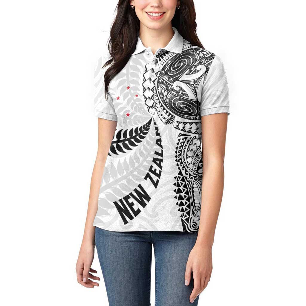 Aotearoa Volleyball Custom Women Polo Shirt Silver Ferns and Maori Tribal White