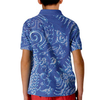 New Zealand Sea Animals Kid Polo Shirt with Maori Koru Tribal Tattoo and Silver Ferns Aquatic Style