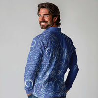 New Zealand Sea Animals Long Sleeve Polo Shirt with Maori Koru Tribal Tattoo and Silver Ferns Aquatic Style