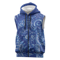 New Zealand Sea Animals Sleeveless Zip Hoodie with Maori Koru Tribal Tattoo and Silver Ferns Aquatic Style