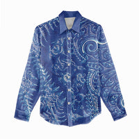 New Zealand Sea Animals Women Casual Shirt with Maori Koru Tribal Tattoo and Silver Ferns Aquatic Style