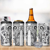 New Zealand Sea Animals 4 in 1 Can Cooler Tumbler with Maori Koru Tribal Tattoo and Silver Ferns White Color