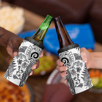 New Zealand Sea Animals 4 in 1 Can Cooler Tumbler with Maori Koru Tribal Tattoo and Silver Ferns White Color