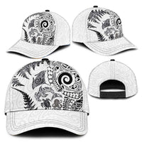 New Zealand Sea Animals Classic Cap with Maori Koru Tribal Tattoo and Silver Ferns White Color LT03 - Polynesian Pride