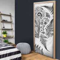 New Zealand Sea Animals Door Cover with Maori Koru Tribal Tattoo and Silver Ferns White Color