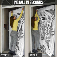 New Zealand Sea Animals Door Cover with Maori Koru Tribal Tattoo and Silver Ferns White Color