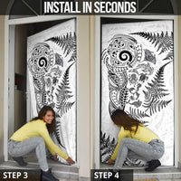 New Zealand Sea Animals Door Cover with Maori Koru Tribal Tattoo and Silver Ferns White Color