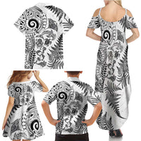 New Zealand Sea Animals Family Matching Summer Maxi Dress and Hawaiian Shirt with Maori Koru Tribal Tattoo and Silver Ferns White Color