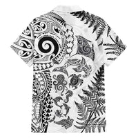 New Zealand Sea Animals Family Matching Summer Maxi Dress and Hawaiian Shirt with Maori Koru Tribal Tattoo and Silver Ferns White Color
