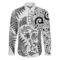 New Zealand Sea Animals Family Matching Summer Maxi Dress and Hawaiian Shirt with Maori Koru Tribal Tattoo and Silver Ferns White Color
