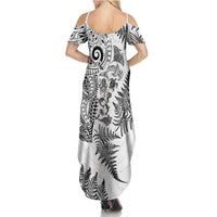 New Zealand Sea Animals Family Matching Summer Maxi Dress and Hawaiian Shirt with Maori Koru Tribal Tattoo and Silver Ferns White Color