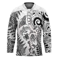 New Zealand Sea Animals Hockey Jersey with Maori Koru Tribal Tattoo and Silver Ferns White Color