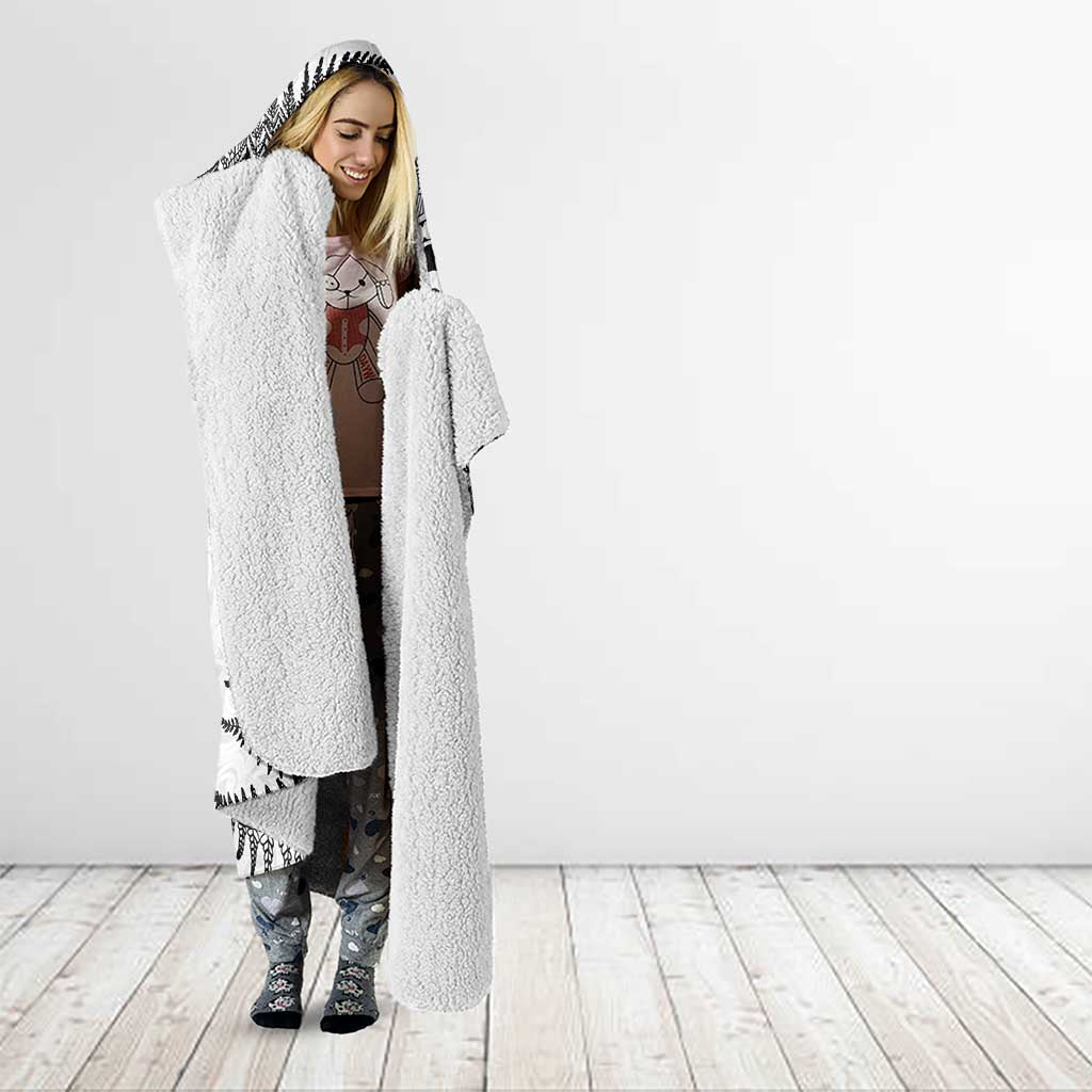 New Zealand Sea Animals Hooded Blanket with Maori Koru Tribal Tattoo and Silver Ferns White Color