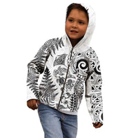 New Zealand Sea Animals Kid Hoodie with Maori Koru Tribal Tattoo and Silver Ferns White Color