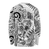New Zealand Sea Animals Long Sleeve Shirt with Maori Koru Tribal Tattoo and Silver Ferns White Color