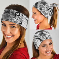 New Zealand Sea Animals Neck Gaiter with Maori Koru Tribal Tattoo and Silver Ferns White Color