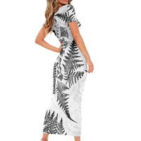 New Zealand Sea Animals Short Sleeve Bodycon Dress with Maori Koru Tribal Tattoo and Silver Ferns White Color