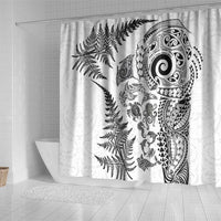 New Zealand Sea Animals Shower Curtain with Maori Koru Tribal Tattoo and Silver Ferns White Color