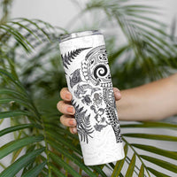 New Zealand Sea Animals Skinny Tumbler with Maori Koru Tribal Tattoo and Silver Ferns White Color