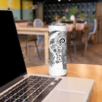 New Zealand Sea Animals Skinny Tumbler with Maori Koru Tribal Tattoo and Silver Ferns White Color