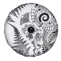 New Zealand Sea Animals Spare Tire Cover with Maori Koru Tribal Tattoo and Silver Ferns White Color