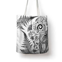 New Zealand Sea Animals Tote Bag with Maori Koru Tribal Tattoo and Silver Ferns White Color