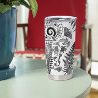 New Zealand Sea Animals Tumbler Cup with Maori Koru Tribal Tattoo and Silver Ferns White Color