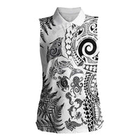 New Zealand Sea Animals Women Sleeveless Polo Shirt with Maori Koru Tribal Tattoo and Silver Ferns White Color