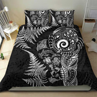 New Zealand Sea Animals Bedding Set with Maori Koru Tribal Tattoo and Silver Ferns Black Color
