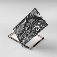 New Zealand Sea Animals Canvas Wall Art with Maori Koru Tribal Tattoo and Silver Ferns Black Color