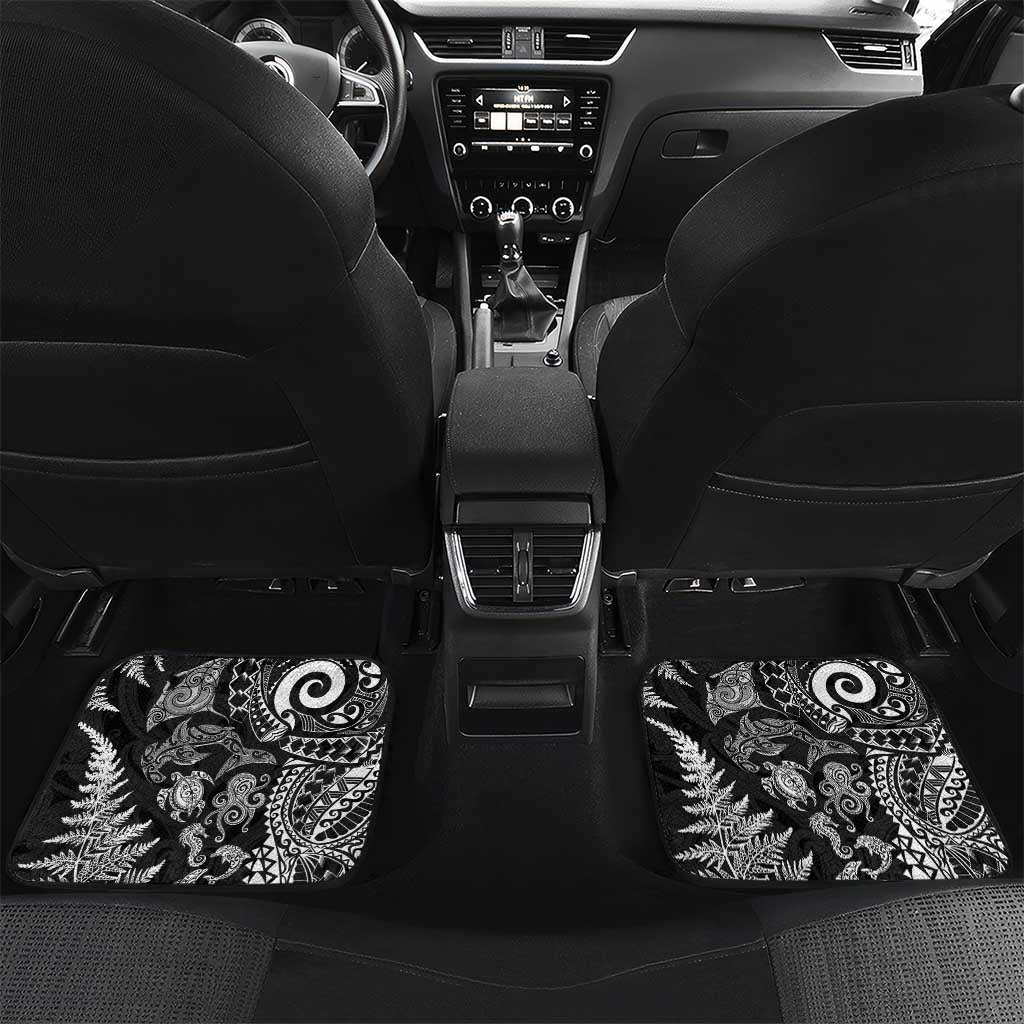 New Zealand Sea Animals Car Mats with Maori Koru Tribal Tattoo and Silver Ferns Black Color
