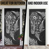 New Zealand Sea Animals Door Cover with Maori Koru Tribal Tattoo and Silver Ferns Black Color