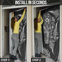 New Zealand Sea Animals Door Cover with Maori Koru Tribal Tattoo and Silver Ferns Black Color