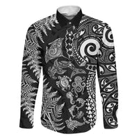 New Zealand Sea Animals Family Matching Puletasi and Hawaiian Shirt with Maori Koru Tribal Tattoo and Silver Ferns Black Color