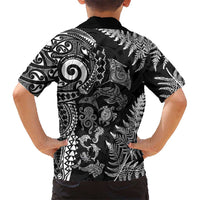 New Zealand Sea Animals Family Matching Summer Maxi Dress and Hawaiian Shirt with Maori Koru Tribal Tattoo and Silver Ferns Black Color