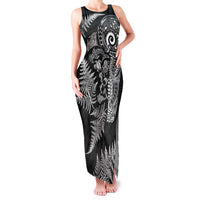 New Zealand Sea Animals Family Matching Tank Maxi Dress and Hawaiian Shirt with Maori Koru Tribal Tattoo and Silver Ferns Black Color