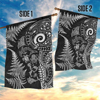 New Zealand Sea Animals Garden Flag with Maori Koru Tribal Tattoo and Silver Ferns Black Color