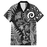 New Zealand Sea Animals Hawaiian Shirt with Maori Koru Tribal Tattoo and Silver Ferns Black Color