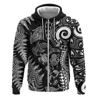 New Zealand Sea Animals Hoodie with Maori Koru Tribal Tattoo and Silver Ferns Black Color LT03 Zip Hoodie Black - Polynesian Pride