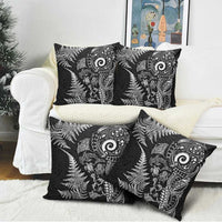 New Zealand Sea Animals Pillow Cover with Maori Koru Tribal Tattoo and Silver Ferns Black Color