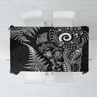 New Zealand Sea Animals Tablecloth with Maori Koru Tribal Tattoo and Silver Ferns Black Color