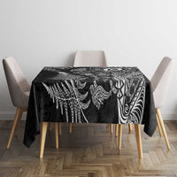 New Zealand Sea Animals Tablecloth with Maori Koru Tribal Tattoo and Silver Ferns Black Color