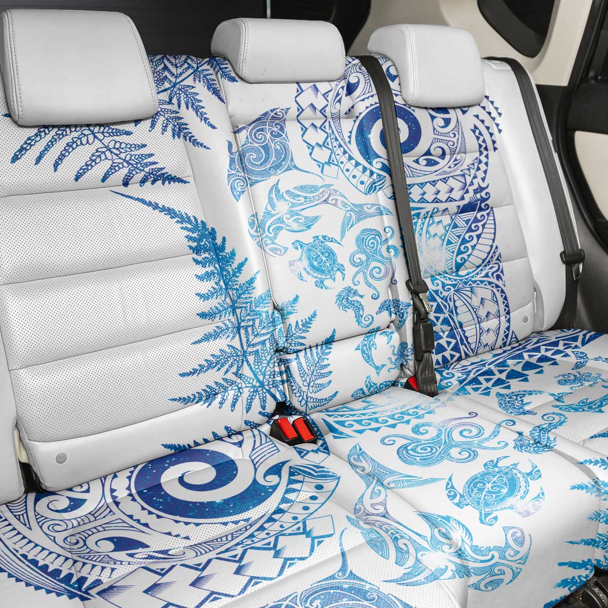 New Zealand Sea Animals Back Car Seat Cover with Maori Koru Tribal Tattoo and Silver Ferns Galaxy Style