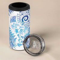 New Zealand Sea Animals 4 in 1 Can Cooler Tumbler with Maori Koru Tribal Tattoo and Silver Ferns Galaxy Style