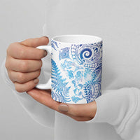 New Zealand Sea Animals Ceramic Mug with Maori Koru Tribal Tattoo and Silver Ferns Galaxy Style