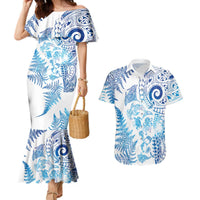 New Zealand Sea Animals Couples Matching Mermaid Dress and Hawaiian Shirt with Maori Koru Tribal Tattoo and Silver Ferns Galaxy Style