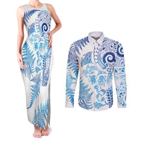New Zealand Sea Animals Couples Matching Tank Maxi Dress and Long Sleeve Button Shirt with Maori Koru Tribal Tattoo and Silver Ferns Galaxy Style