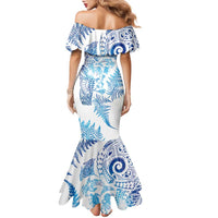 New Zealand Sea Animals Family Matching Mermaid Dress and Hawaiian Shirt with Maori Koru Tribal Tattoo and Silver Ferns Galaxy Style