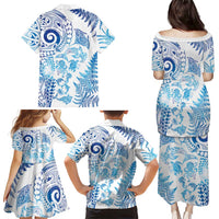 New Zealand Sea Animals Family Matching Puletasi and Hawaiian Shirt with Maori Koru Tribal Tattoo and Silver Ferns Galaxy Style